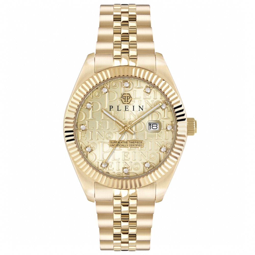 PHILIPP PLEIN DATE SUPERLATIVE Ρολόι Χρυσό Ανοξείδωτο Ατσάλι μπρασελέ PWMFA0525