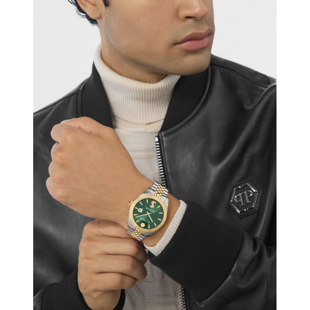 PHILIPP PLEIN DATE SUPERLATIVE Ρολόι Δίχρωμο Ανοξείδωτο Ατσάλι μπρασελέ PWMFA0825