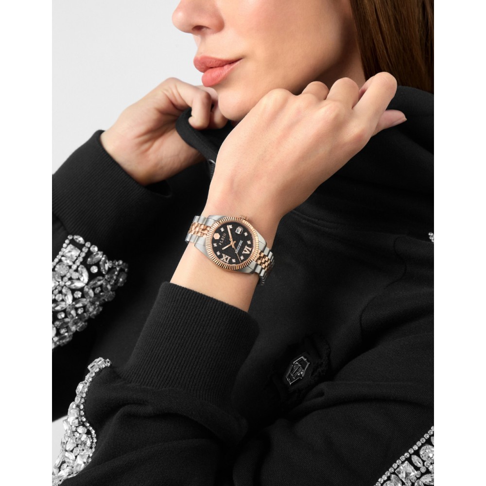 PHILIPP PLEIN DATE SUPERLATIVE LADY Ρολόι Ασημί/Ροζ Επιχρυσωμένο Ανοξείδωτο Ατσάλι μπρασελέ PWYFA0325