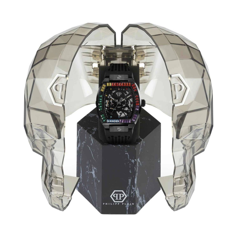 PHILIPP PLEIN The $keleton Rainbow Crystals Ρολόι Μαύρο Καουτσούκ Λουράκι PWBAA0621