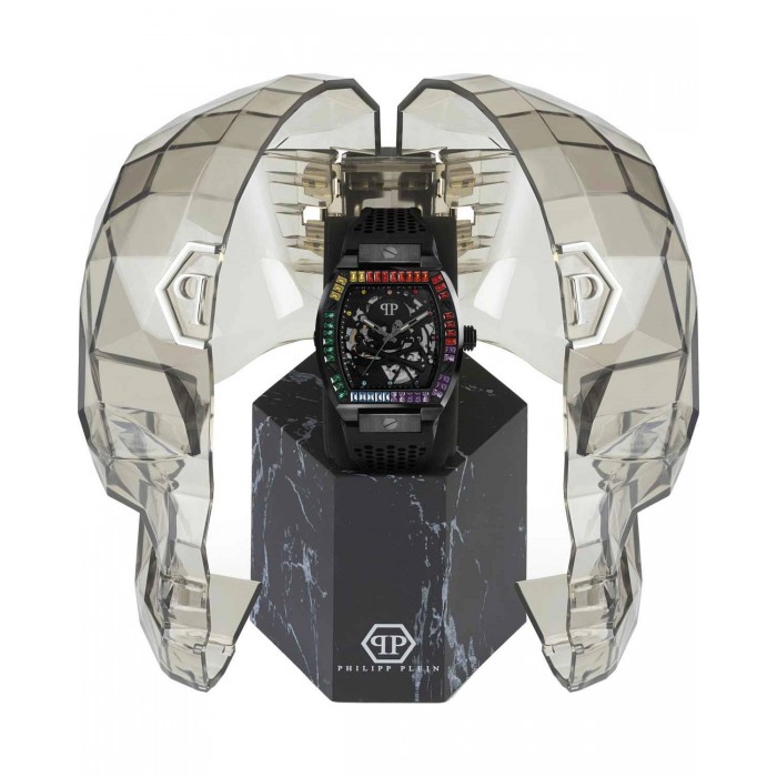 PHILIPP PLEIN The $keleton Rainbow Crystals Ρολόι Μαύρο Καουτσούκ Λουράκι PWBAA0621