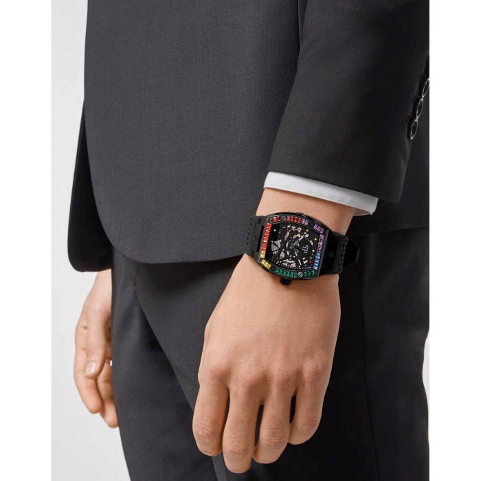 PHILIPP PLEIN The $keleton Rainbow Crystals Ρολόι Μαύρο Καουτσούκ Λουράκι PWBAA0621