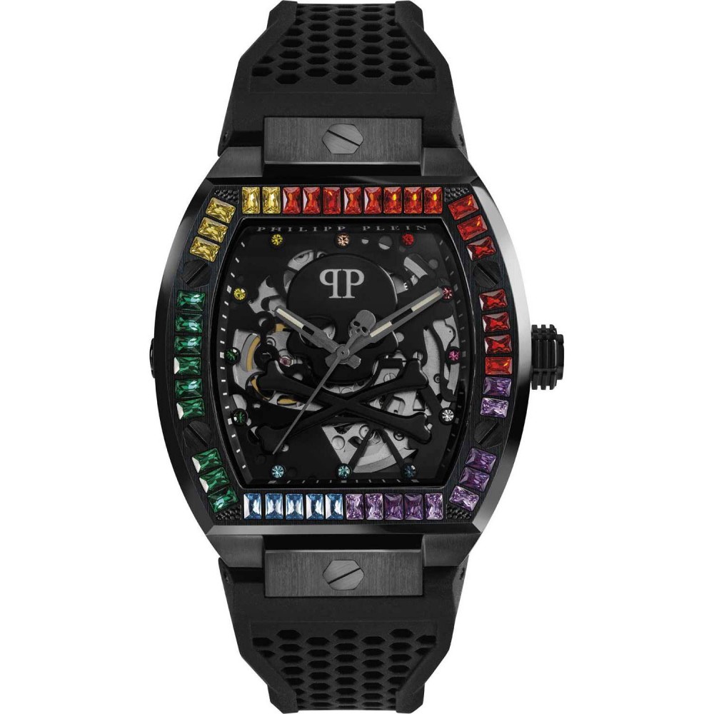 PHILIPP PLEIN The $keleton Rainbow Crystals Ρολόι Μαύρο Καουτσούκ Λουράκι PWBAA0621