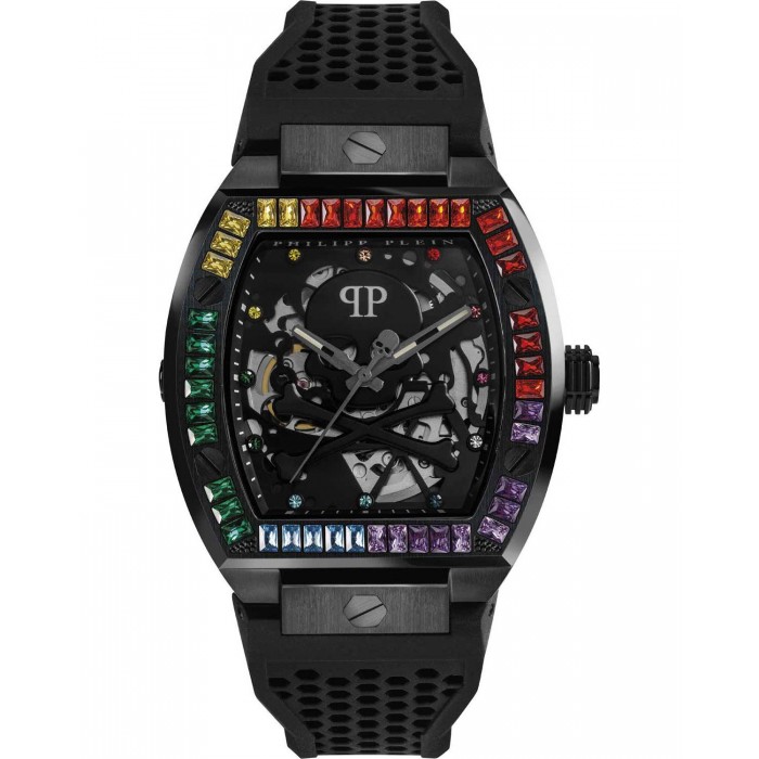 PHILIPP PLEIN The $keleton Rainbow Crystals Ρολόι Μαύρο Καουτσούκ Λουράκι PWBAA0621