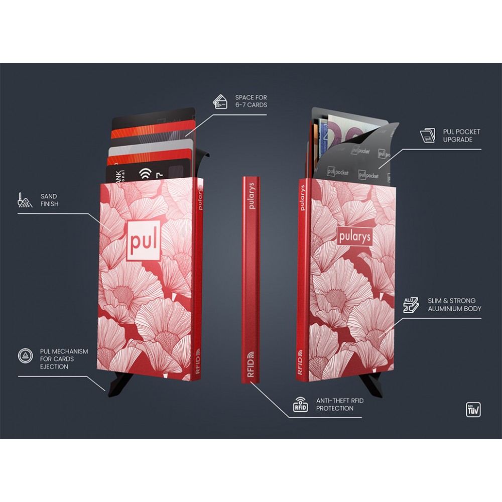 PULARYS RFID Zen Poopies Card Holder Κόκκινο αλουμινίου 190910811