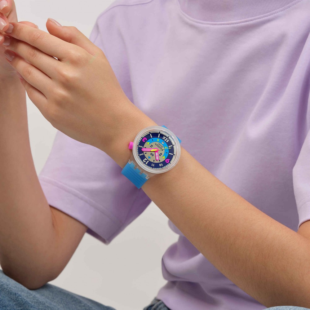 SWATCH NEON HIELO Ρολόι Unisex Μπλε Λουράκι Σιλικόνης SB01K400
