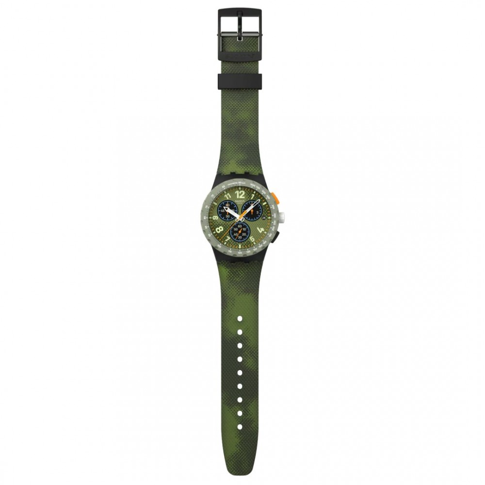 SWATCH MIDDAY CAMO Unisex Ρολόι Πράσινο Camo Λουράκι Σιλικόνης SUSB423