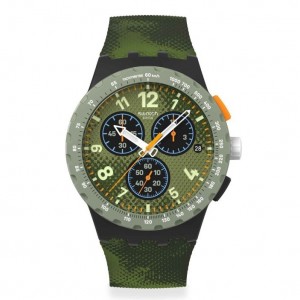 SWATCH MIDDAY CAMO Unisex Ρολόι Πράσινο Camo Λουράκι Σιλικόνης SUSB423