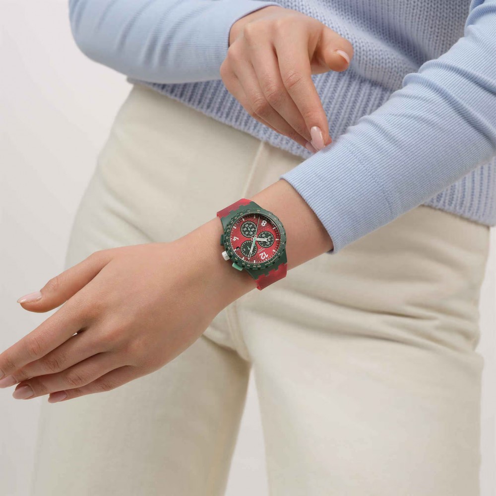 SWATCH CRIMSON FOLIAGE Unisex Ρολόι Κόκκινο Λουράκι Σιλικόνης SUSG410