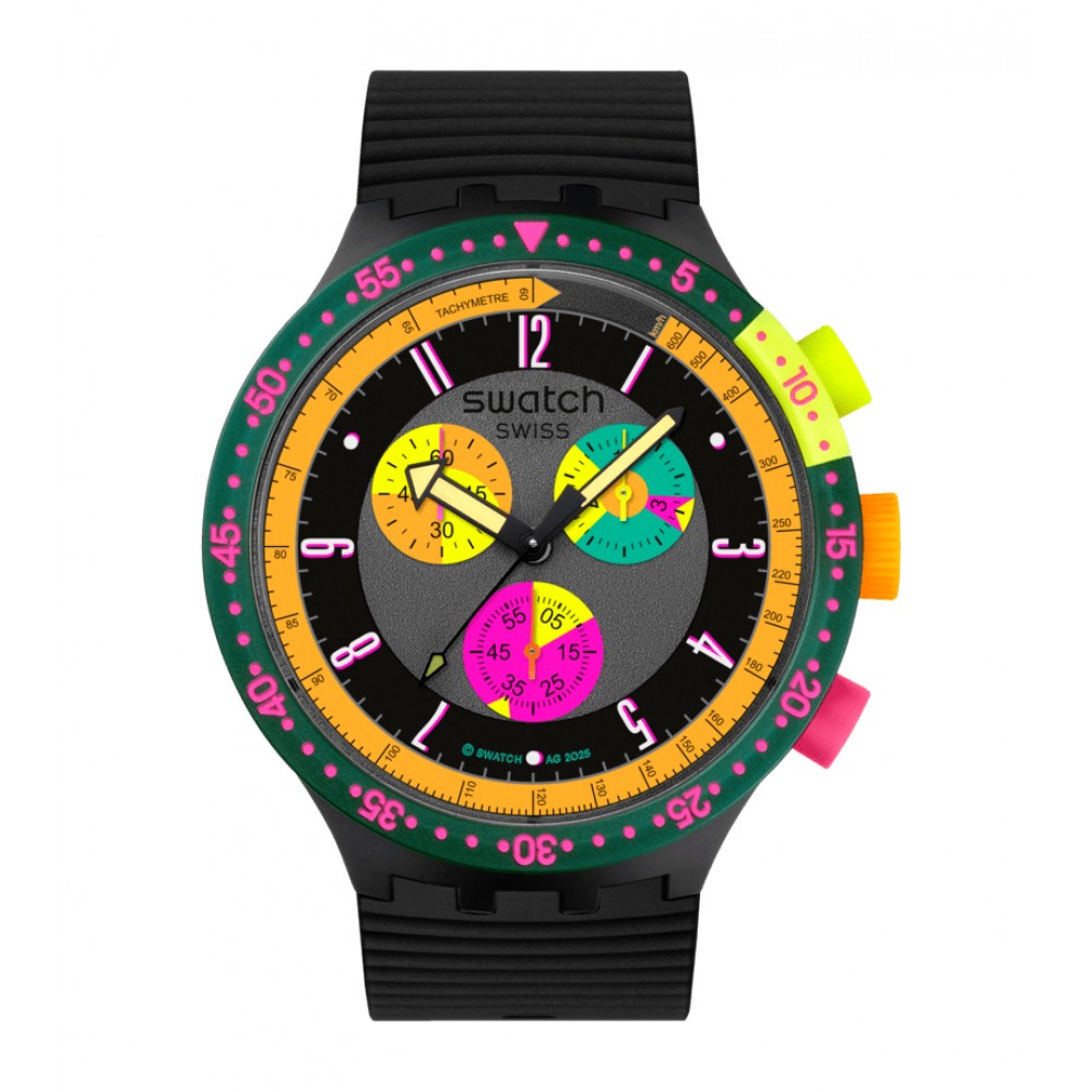 SWATCH NEON SEPPIA Ρολόι Unisex Μαύρο Λουράκι Σιλικόνης SB02B104