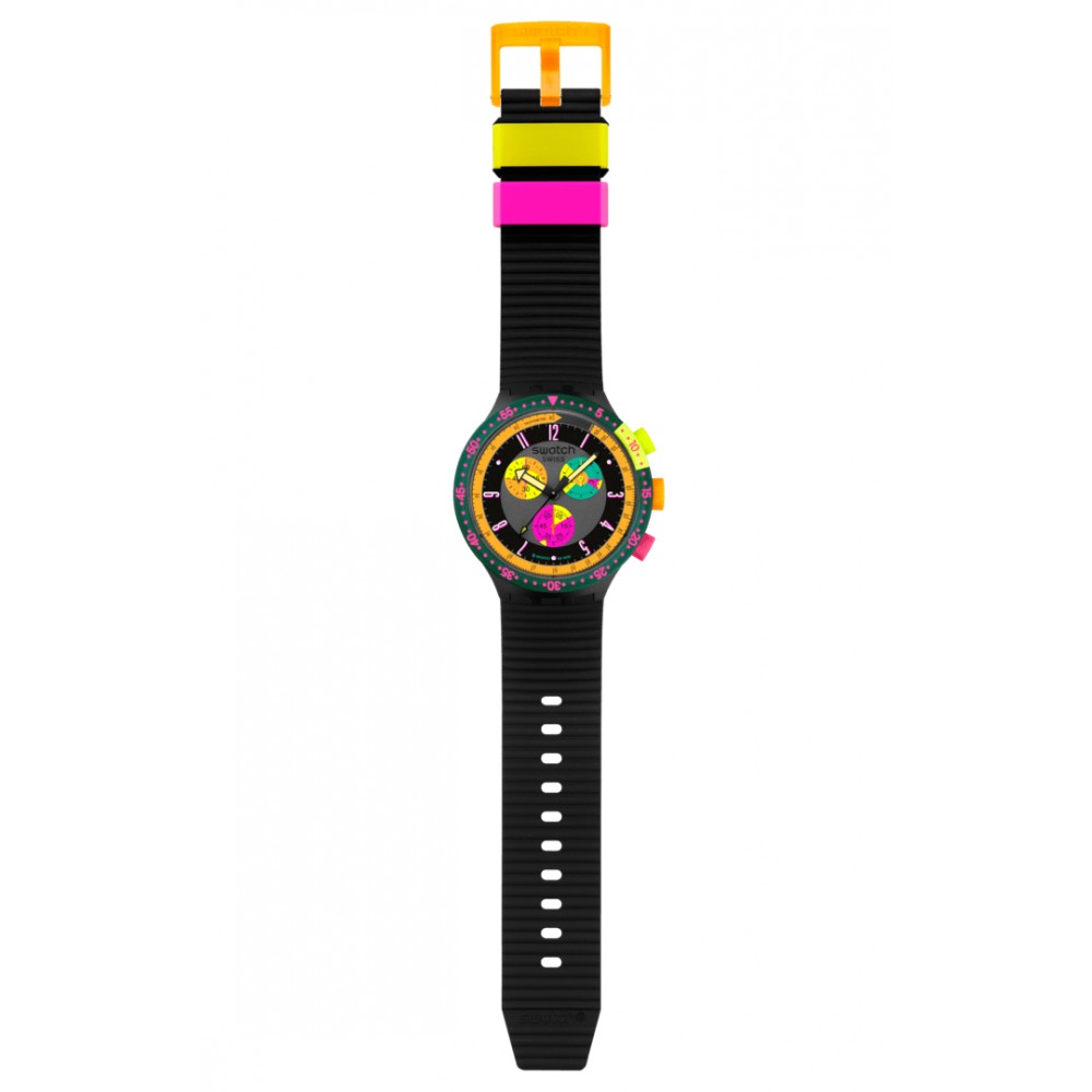 SWATCH NEON SEPPIA Ρολόι Unisex Μαύρο Λουράκι Σιλικόνης SB02B104