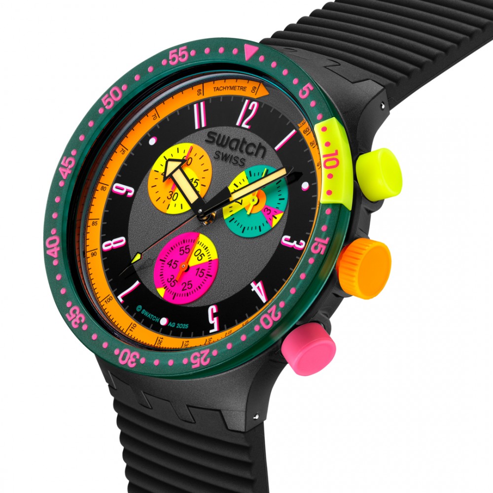 SWATCH NEON SEPPIA Ρολόι Unisex Μαύρο Λουράκι Σιλικόνης SB02B104