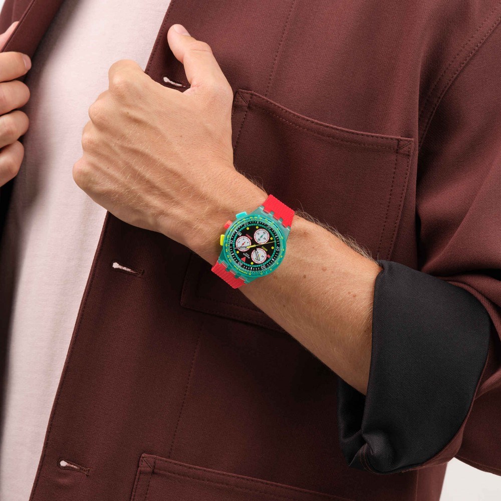 SWATCH NEON EMERALD CHRONO Unisex Ρολόι Κόκκινο Λουράκι Σιλικόνης SUSG409 SWATCH NEON EMERALD CHRONO Unisex Ρολόι Κόκκινο Λουράκι Σιλικόνης SUSG409