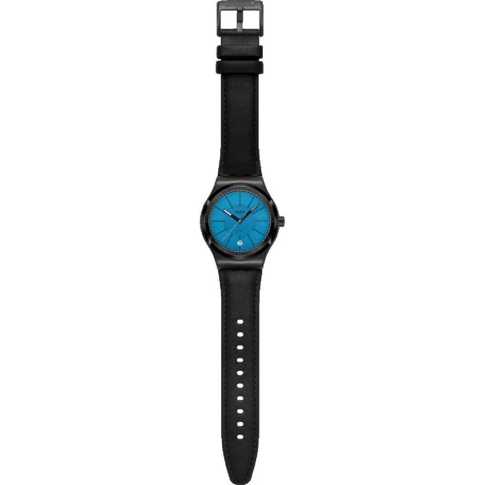  SWATCH BLACKCLOAK MECHANISM Automatic Ρολόι  Μαύρο Δερμάτινο Λουράκι YIB408