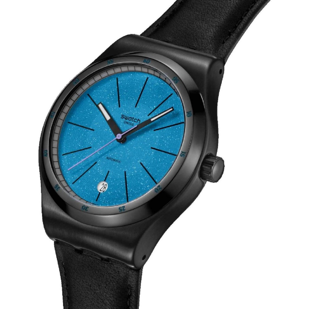  SWATCH BLACKCLOAK MECHANISM Automatic Ρολόι  Μαύρο Δερμάτινο Λουράκι YIB408