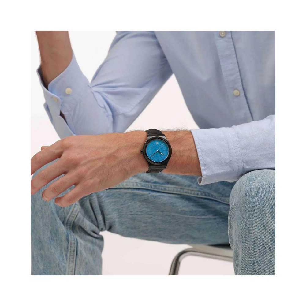  SWATCH BLACKCLOAK MECHANISM Automatic Ρολόι  Μαύρο Δερμάτινο Λουράκι YIB408