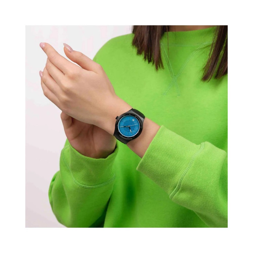  SWATCH BLACKCLOAK MECHANISM Automatic Ρολόι  Μαύρο Δερμάτινο Λουράκι YIB408
