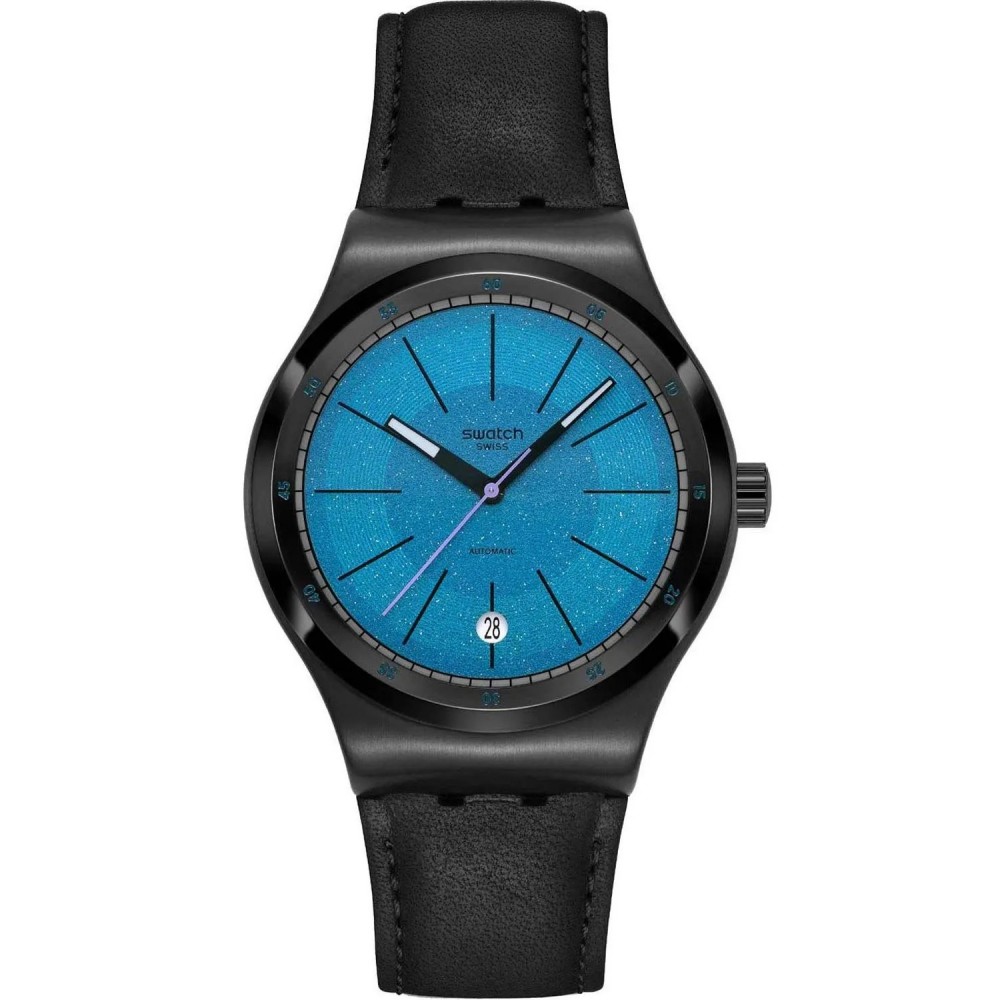  SWATCH BLACKCLOAK MECHANISM Automatic Ρολόι  Μαύρο Δερμάτινο Λουράκι YIB408