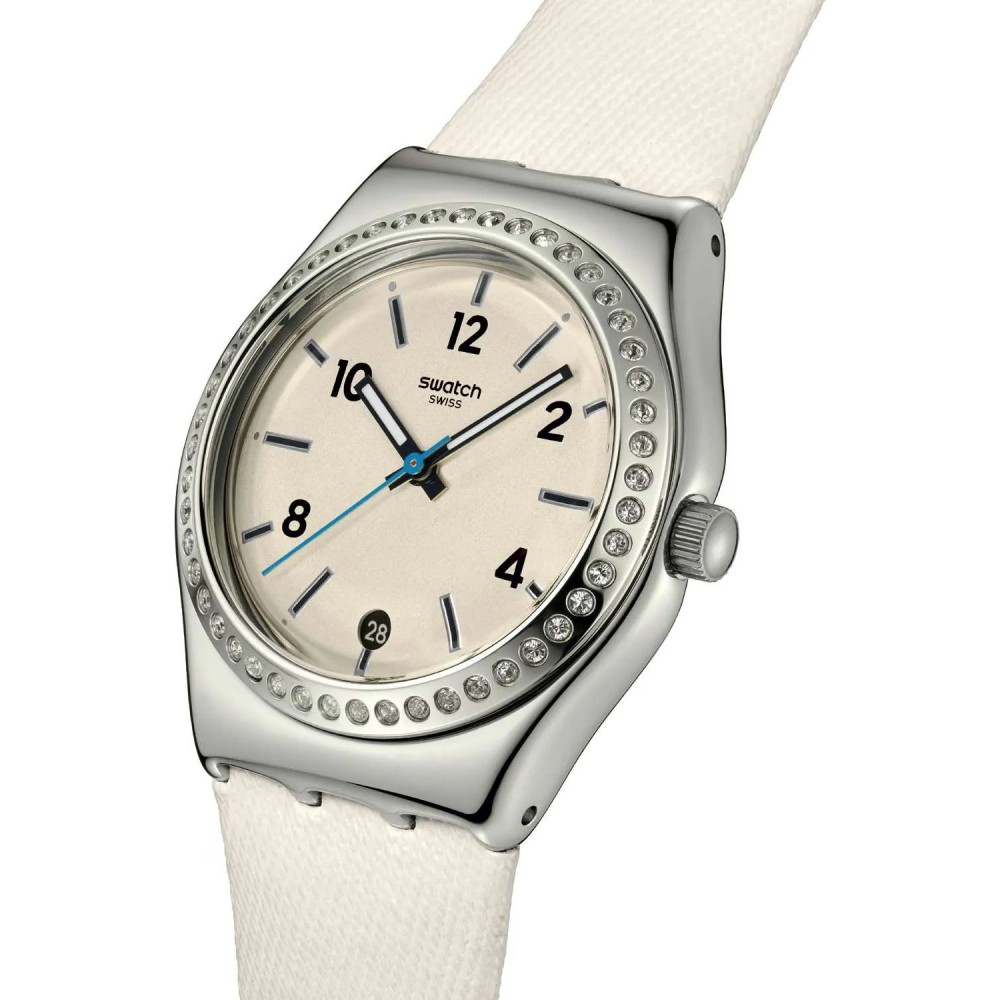 SWATCH GLACIAL PETALS Ρολόι Γυναικείο Λευκό Υφασμάτινο Λουράκι YLS471