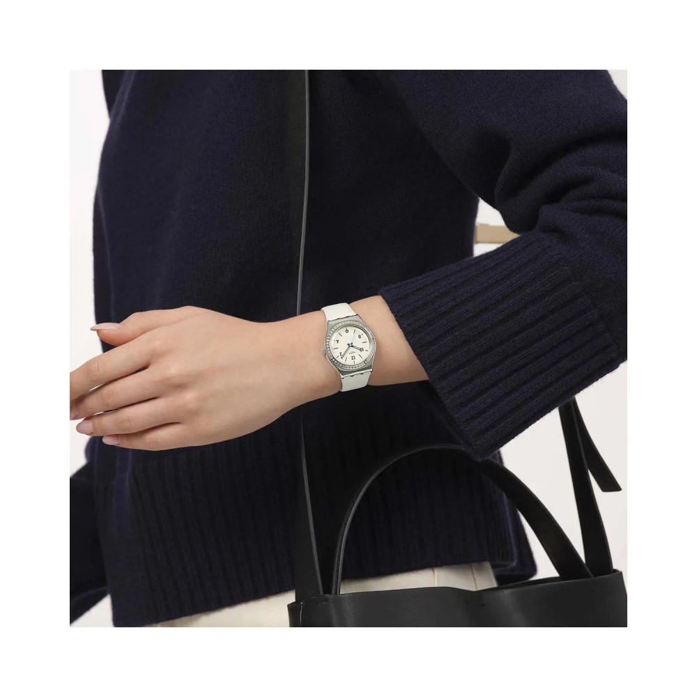 SWATCH GLACIAL PETALS Ρολόι Γυναικείο Λευκό Υφασμάτινο Λουράκι YLS471
