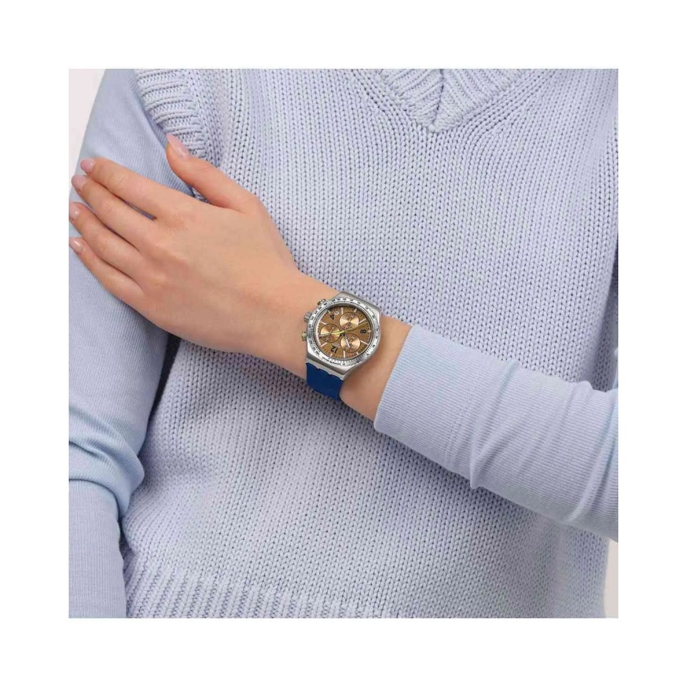 SWATCH SIDEREAL GLOW Χρονογράφος Ρολόι Μπλε Σιλικ΄ονης λουράκι YVS534