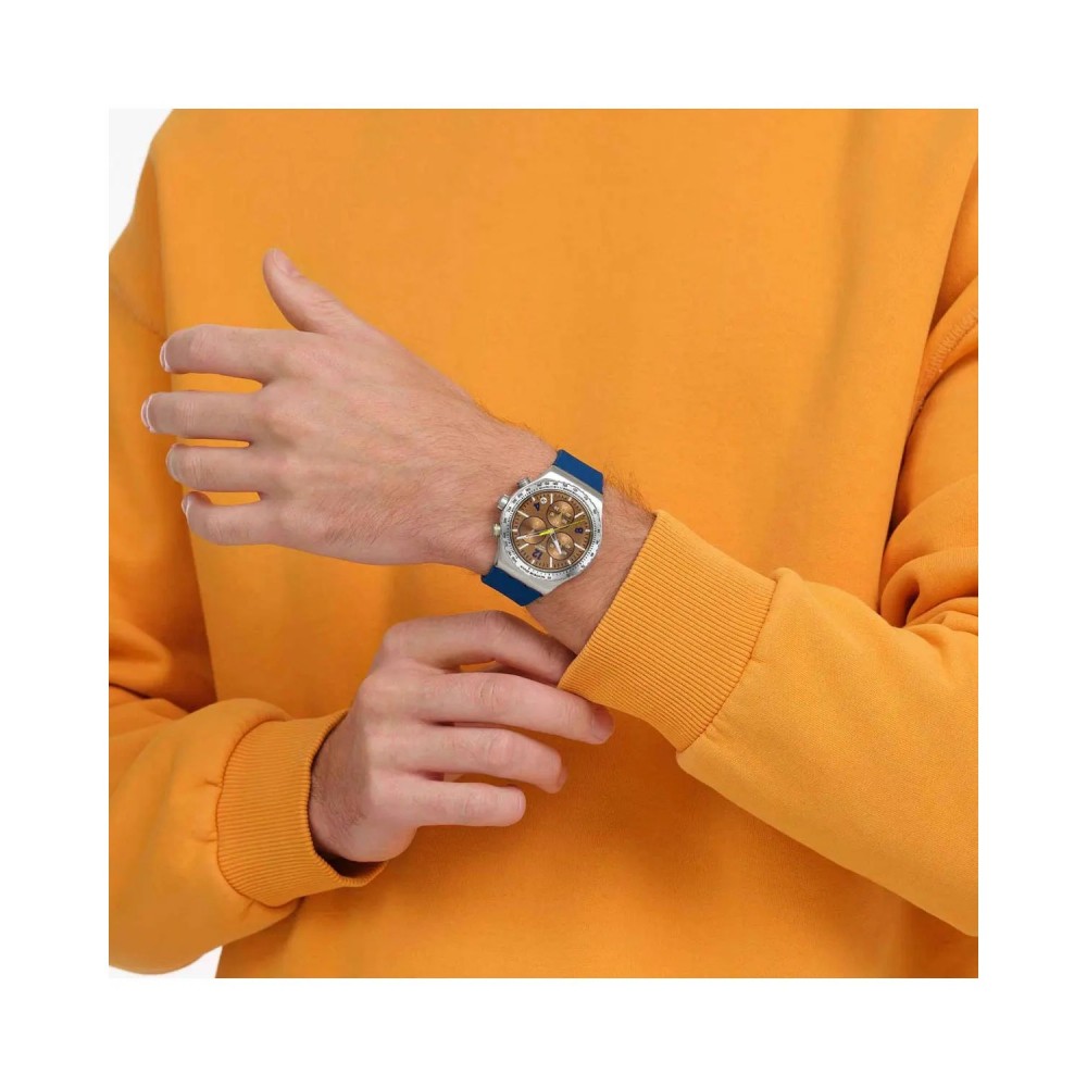 SWATCH SIDEREAL GLOW Χρονογράφος Ρολόι Μπλε Σιλικ΄ονης λουράκι YVS534
