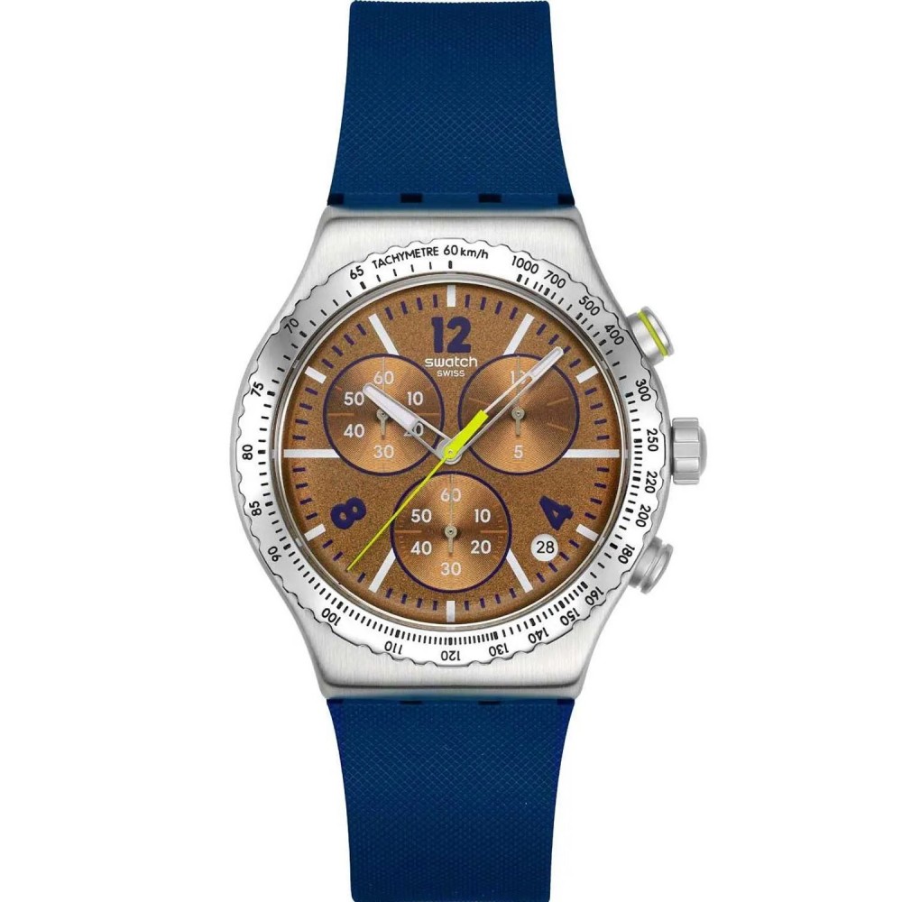 SWATCH SIDEREAL GLOW Χρονογράφος Ρολόι Μπλε Σιλικ΄ονης λουράκι YVS534