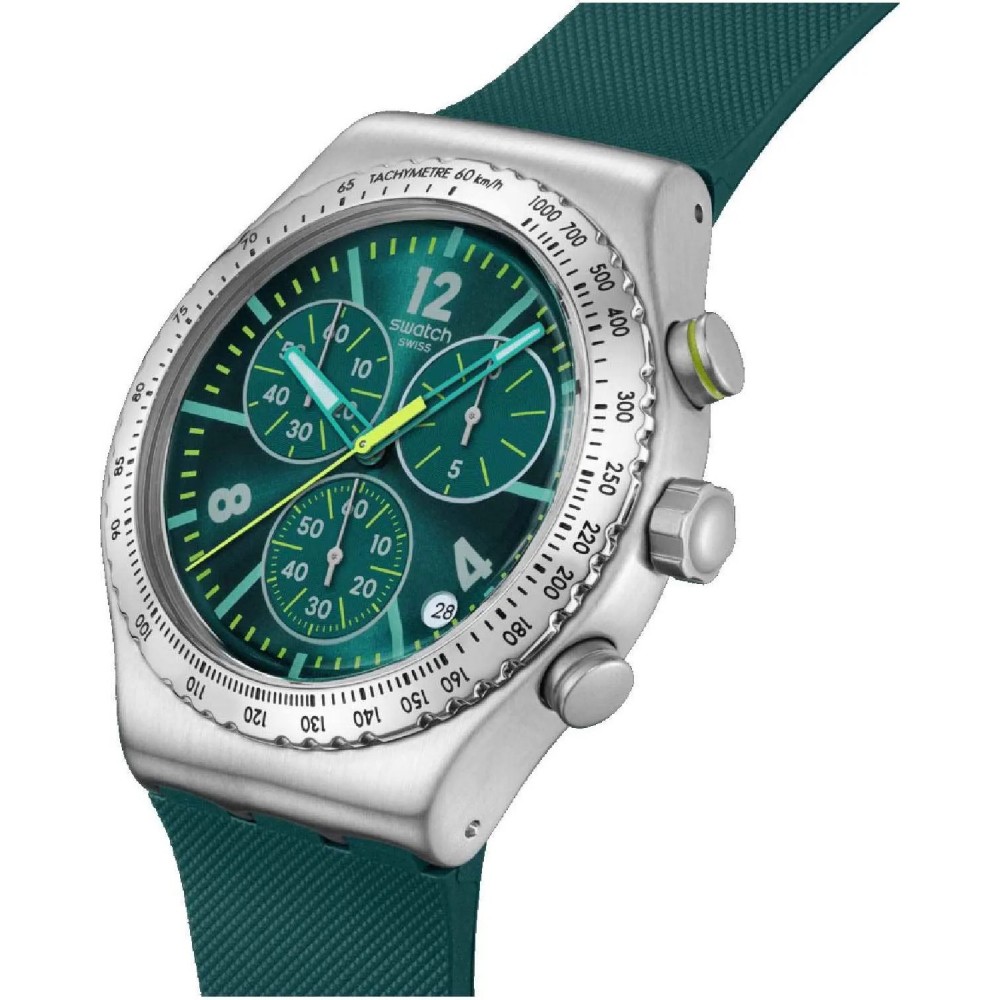 SWATCH GREENSHIFT  GLOW Χρονογράφος Ρολόι Πράσινο Σιλικ΄ονης λουράκι YVS535