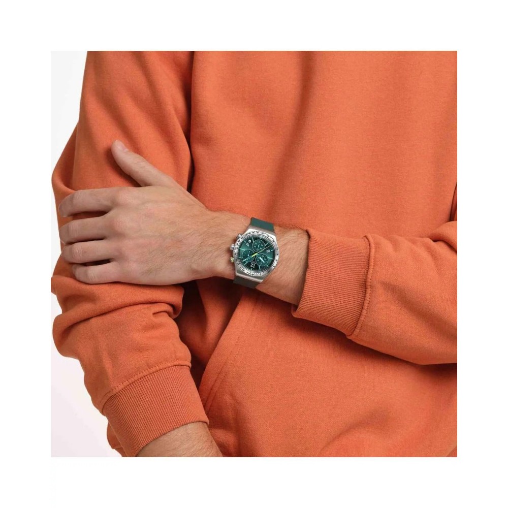 SWATCH GREENSHIFT  GLOW Χρονογράφος Ρολόι Πράσινο Σιλικ΄ονης λουράκι YVS535