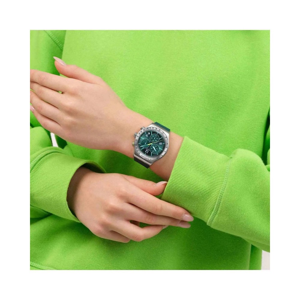 SWATCH GREENSHIFT  GLOW Χρονογράφος Ρολόι Πράσινο Σιλικ΄ονης λουράκι YVS535