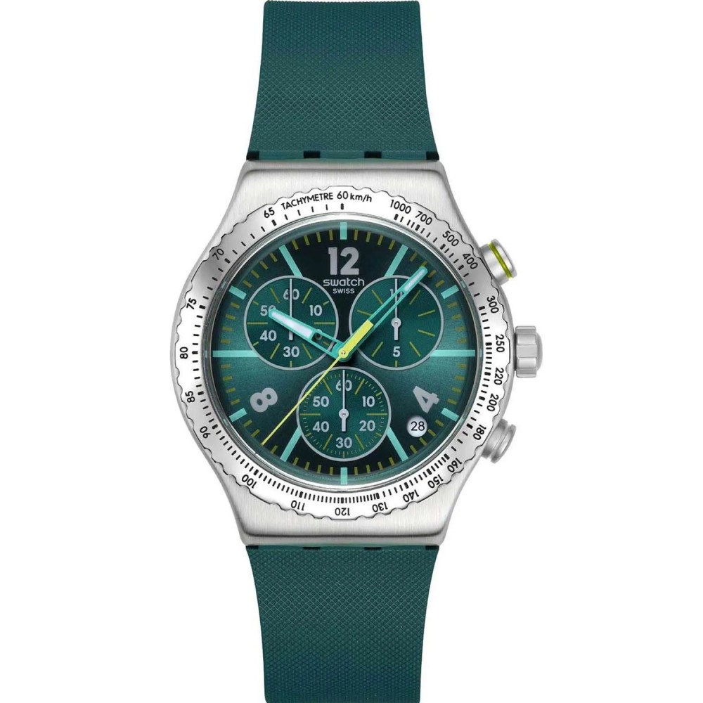 SWATCH GREENSHIFT  GLOW Χρονογράφος Ρολόι Πράσινο Σιλικ΄ονης λουράκι YVS535