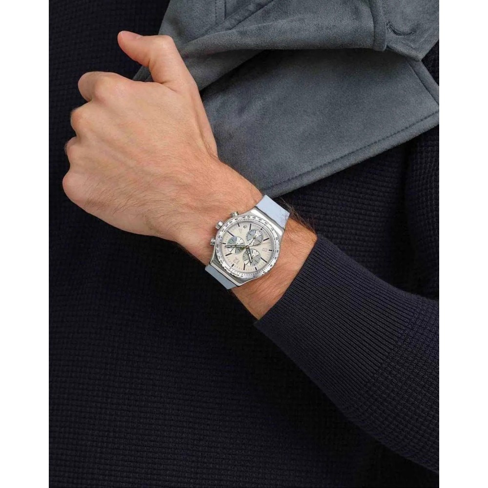 SWATCH BLUESHIFT GLOW Χρονογράφος Ρολόι Μπλε Σιλικ΄ονης λουράκι YVS536