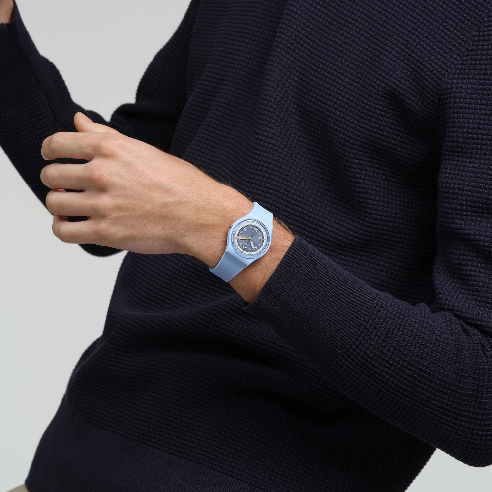 SWATCH FROZEN WATERFALL Unisex Ρολόι Γαλάζιο Λουράκι Σιλικόνης SO31L100