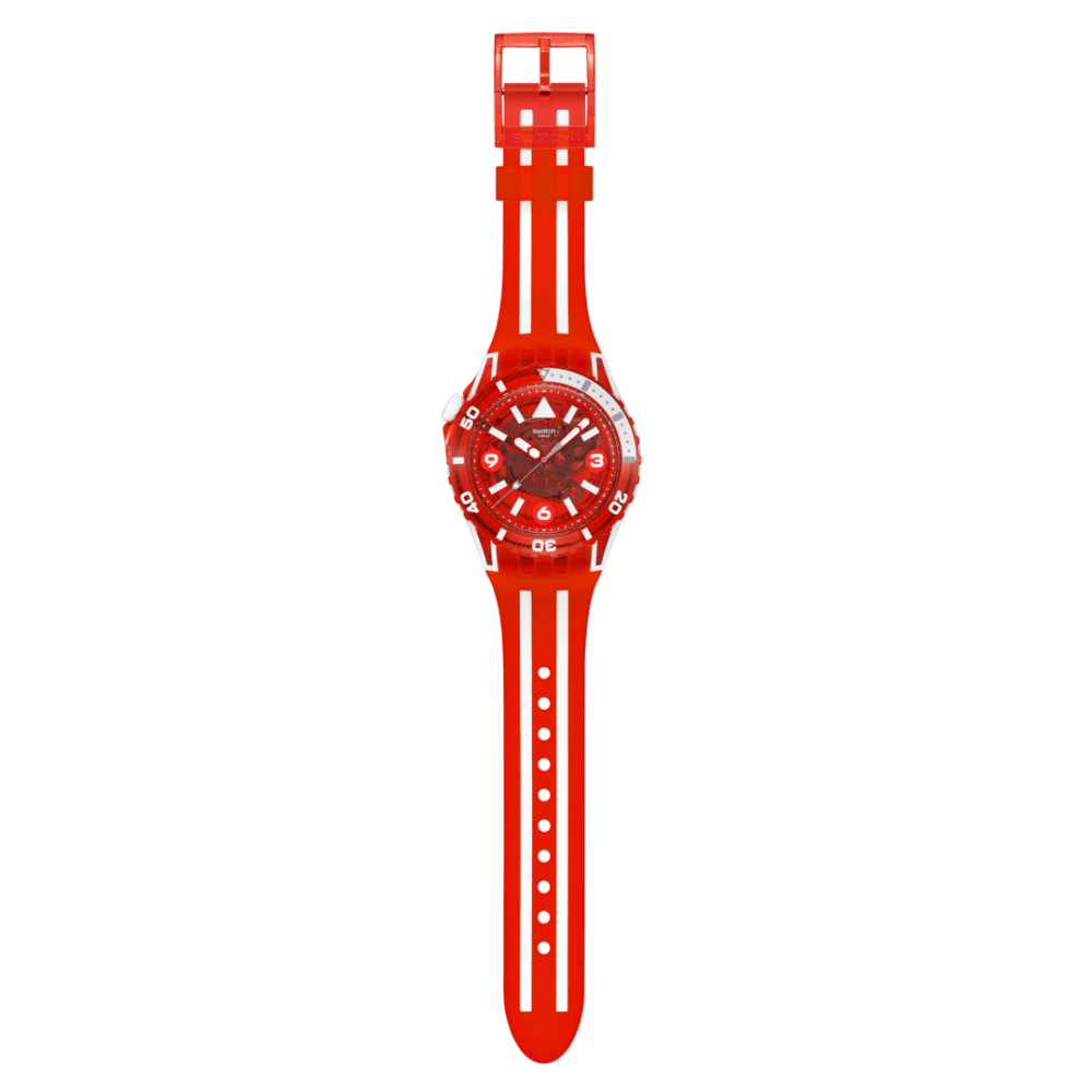 SWATCH SCUBAQUA LION'S MANE Watch Red/White Silicone Strap SSCU09R100