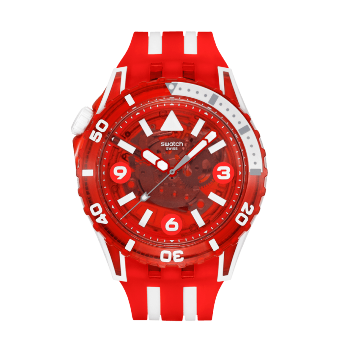 SWATCH SCUBAQUA LION'S MANE Ρολόι Κόκκινο/Λευκό Λουράκι Σιλικόνης SSCU09R100 SWATCH SCUBAQUA LION'S MANE Ρολόι Κόκκινο/Λευκό Λουράκι Σιλικόνης SSCU09R100