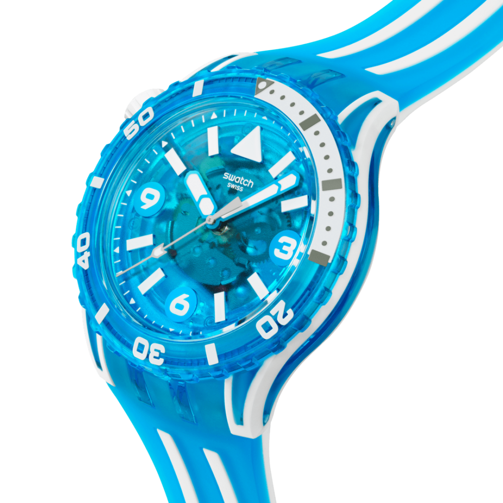 SWATCH SCUBAQUA  BLUE FIRE Ρολόι Μπλε Λουράκι Σιλικόνης SSCU09S100
