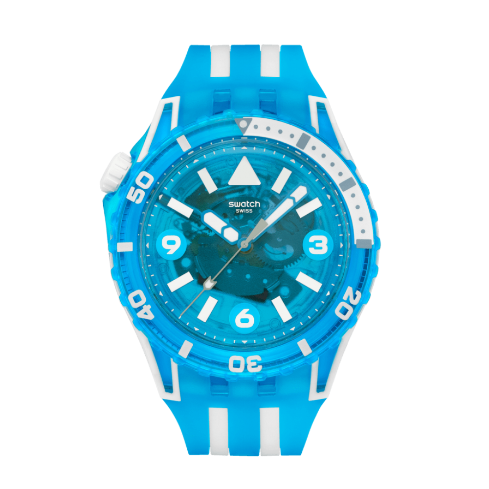 SWATCH SCUBAQUA  BLUE FIRE Ρολόι Μπλε Λουράκι Σιλικόνης SSCU09S100