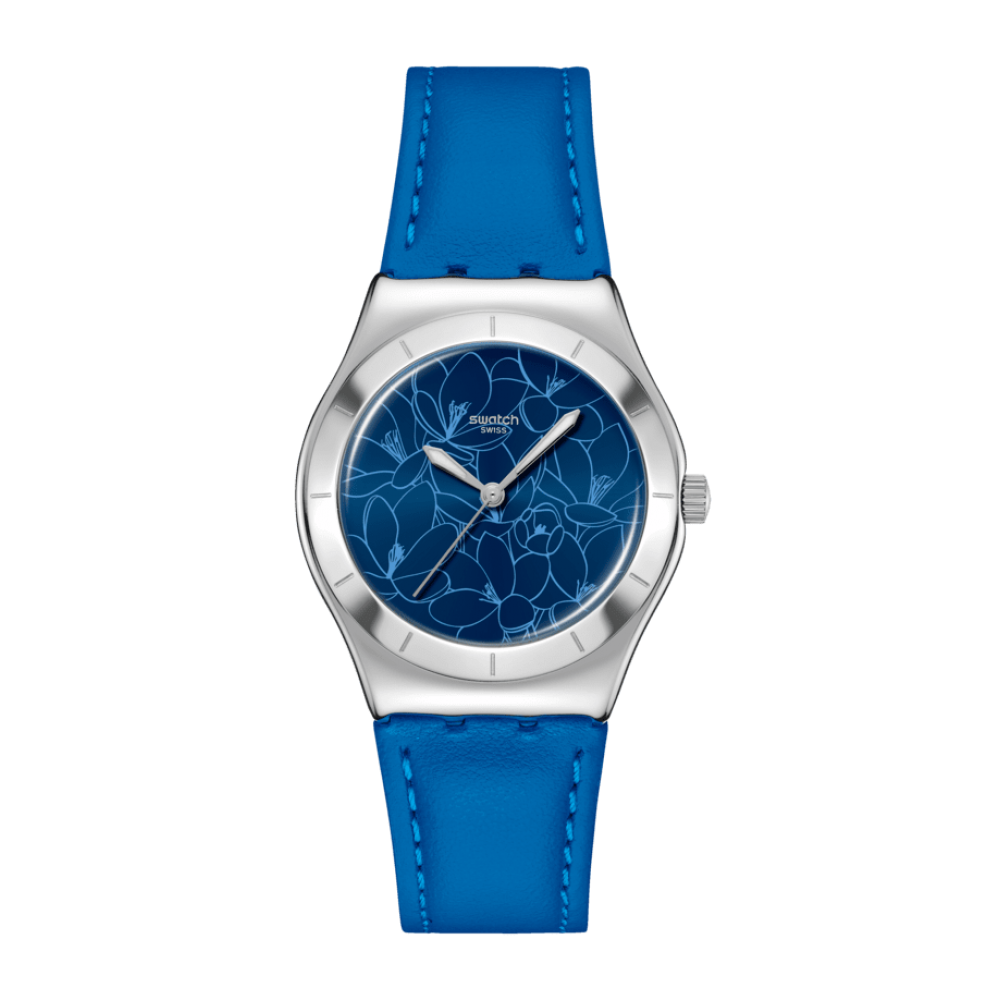 SWATCH BLUE PETAL PROMISE Ρολόι Γυναικείο Μπλε Δερμάτινο Λουρί YLS235