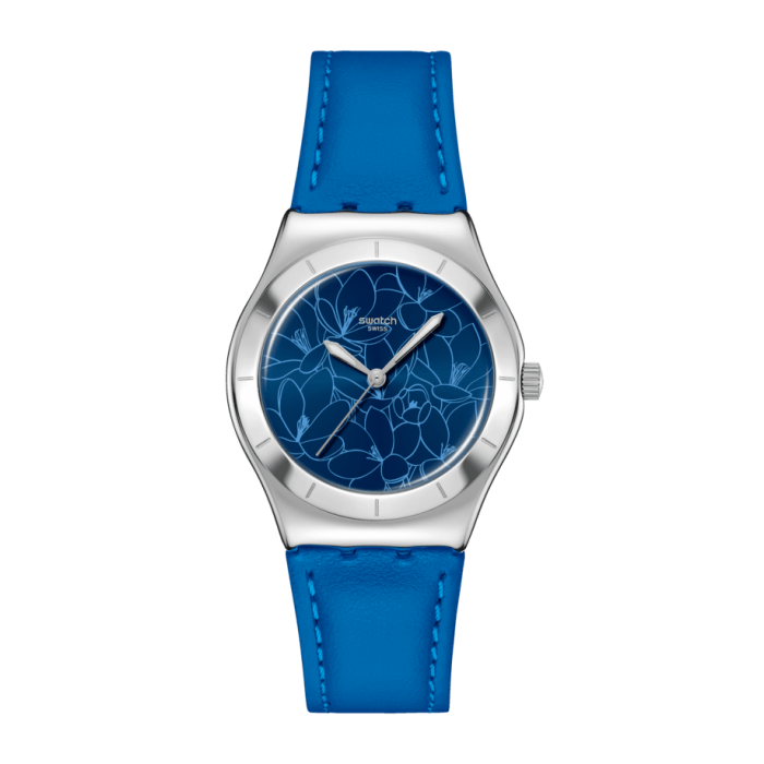 SWATCH BLUE PETAL PROMISE Ρολόι Γυναικείο Μπλε Δερμάτινο Λουρί YLS235