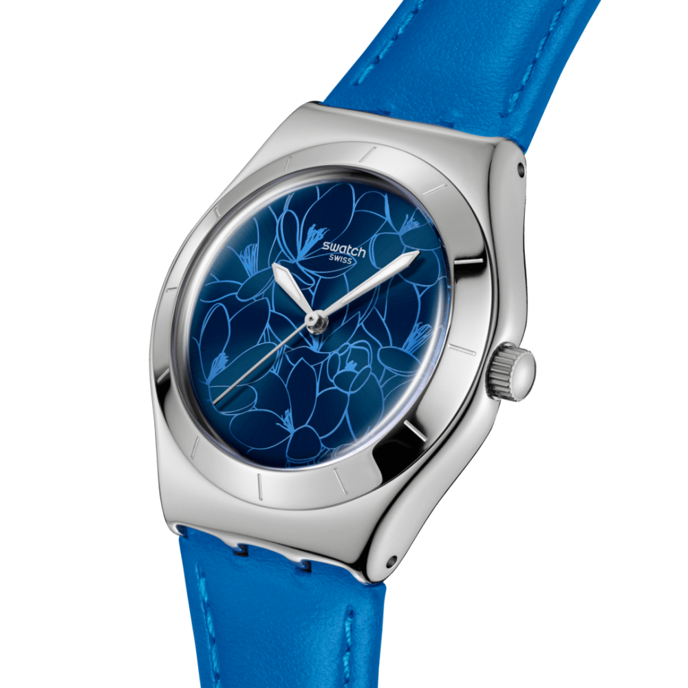 SWATCH BLUE PETAL PROMISE Ρολόι Γυναικείο Μπλε Δερμάτινο Λουρί YLS235