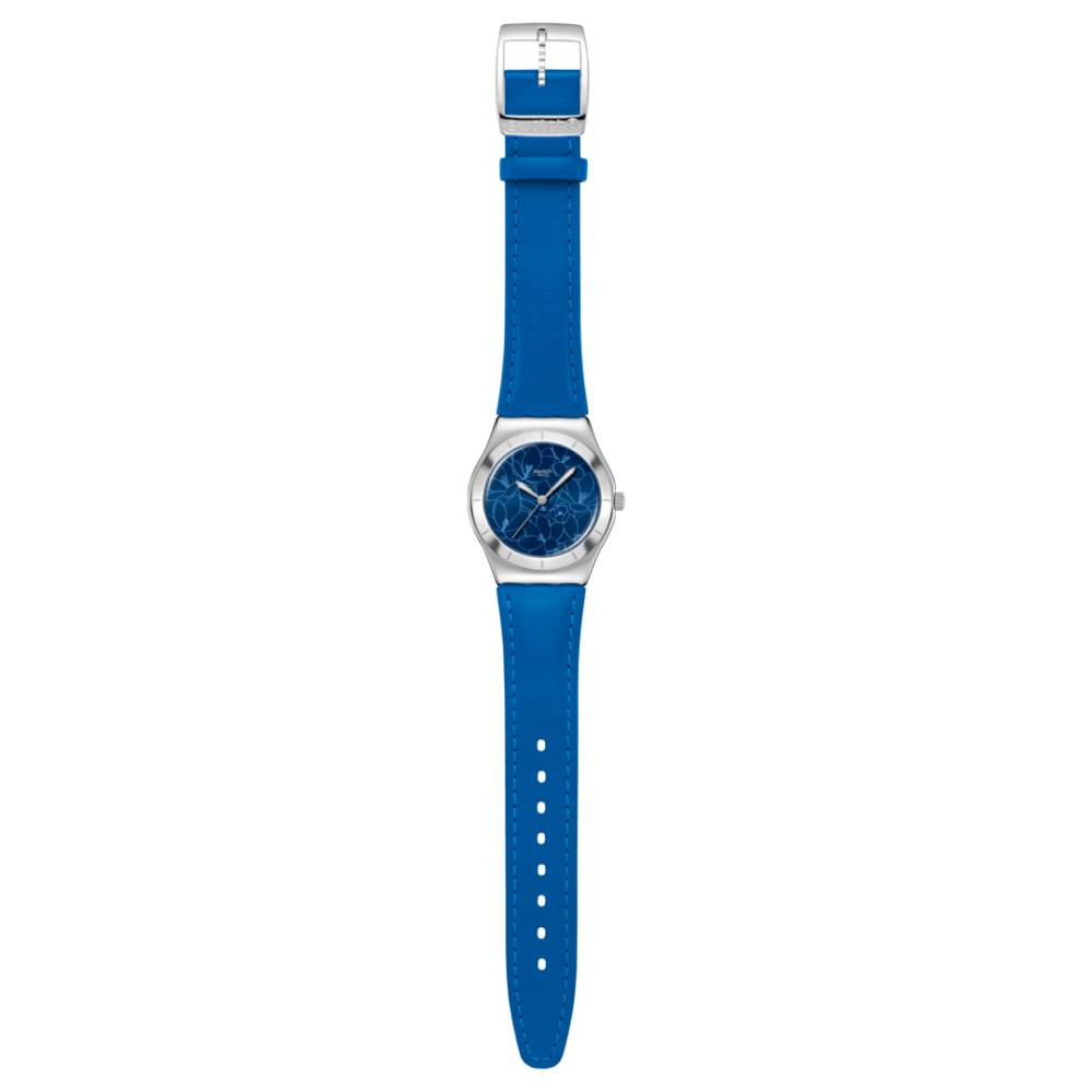 SWATCH BLUE PETAL PROMISE Ρολόι Γυναικείο Μπλε Δερμάτινο Λουρί YLS235