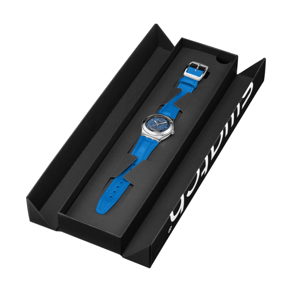 SWATCH BLUE PETAL PROMISE Ρολόι Γυναικείο Μπλε Δερμάτινο Λουρί YLS235