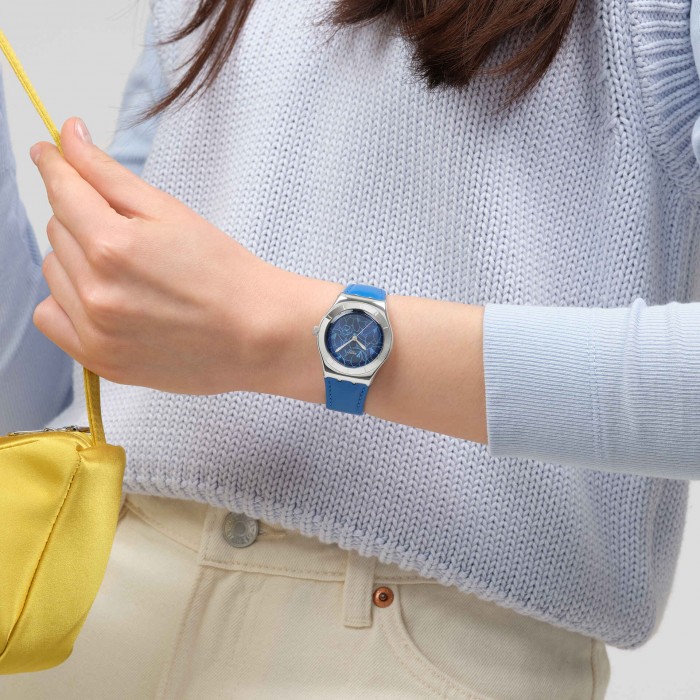 SWATCH BLUE PETAL PROMISE Ρολόι Γυναικείο Μπλε Δερμάτινο Λουρί YLS235