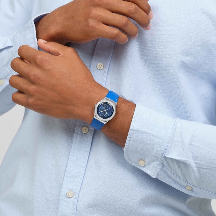 SWATCH BLUE PETAL PROMISE Ρολόι Γυναικείο Μπλε Δερμάτινο Λουρί YLS235