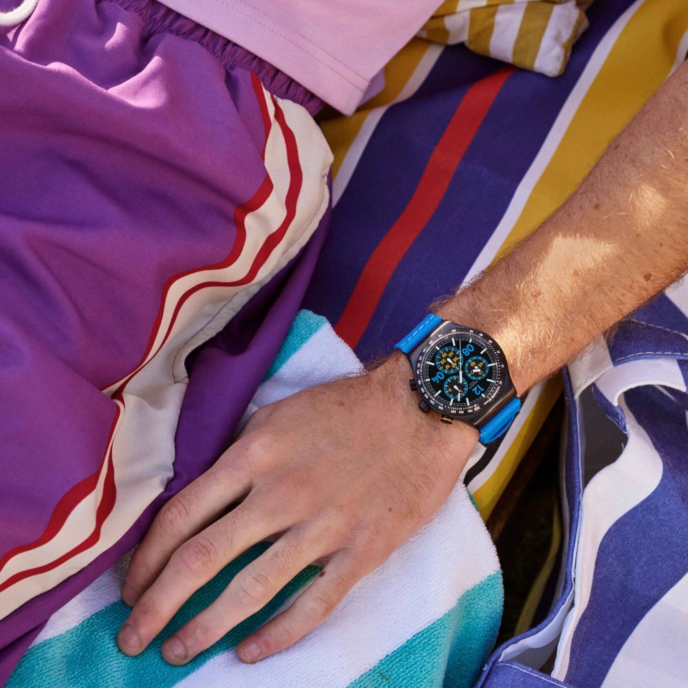 SWATCH MOMENTS IN BLUE Unisex Ρολόι Χρονογράφος Μπλε Υφασμάτινο λουράκι YVB100 SWATCH MOMENTS IN BLUE Unisex Ρολόι Χρονογράφος Μπλε Υφασμάτινο λουράκι YVB100