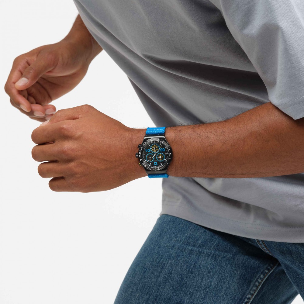 SWATCH MOMENTS IN BLUE Unisex Ρολόι Χρονογράφος Μπλε Υφασμάτινο λουράκι YVB100 SWATCH MOMENTS IN BLUE Unisex Ρολόι Χρονογράφος Μπλε Υφασμάτινο λουράκι YVB100