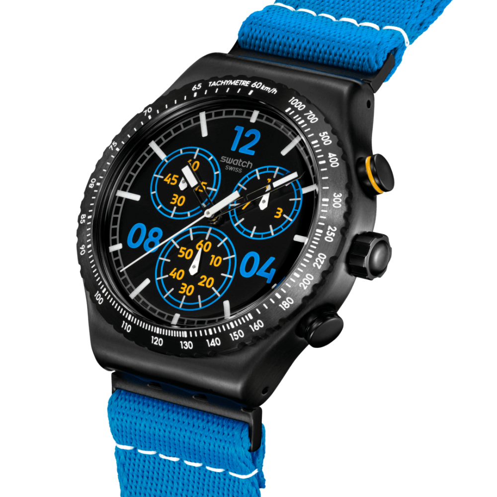 SWATCH MOMENTS IN BLUE Unisex Ρολόι Χρονογράφος Μπλε Υφασμάτινο λουράκι YVB100 SWATCH MOMENTS IN BLUE Unisex Ρολόι Χρονογράφος Μπλε Υφασμάτινο λουράκι YVB100