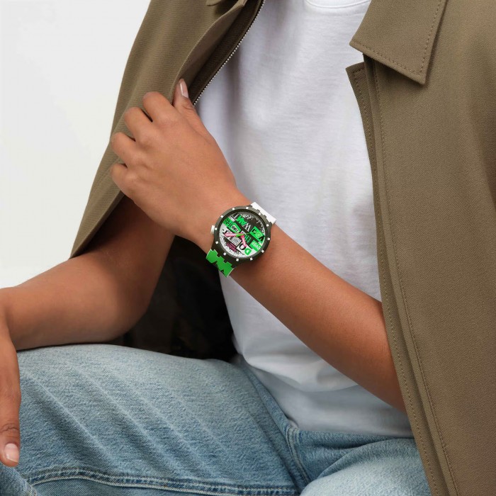 SWATCH LASH OUT Ρολόι Unisex Πολύχρωμο Λουράκι Σιλικόνης SB03B701