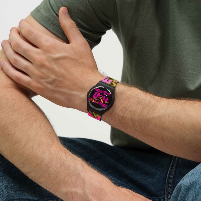 SWATCH DISTORT MODE Ρολόι Μα΄ύρο Λουρί Σιλικόνης SO32B121