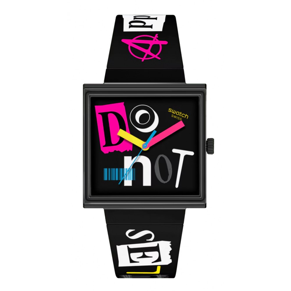 SWATCH PIERCED EDGE Ρολόι Μαύρο Λουράκι Σιλικόνης SO34B100